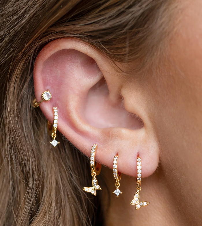 Butterfly Dangle Hoop Earrings Set in Silver by Girls Crew