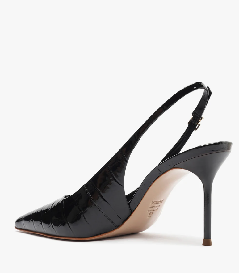 Black Patent Croc Slingback Heel by Schutz