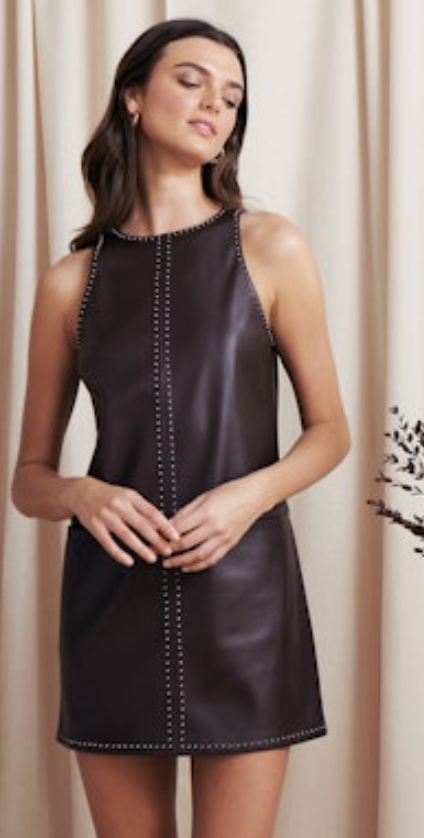 Vegan Leather Studded Dress by Saylor