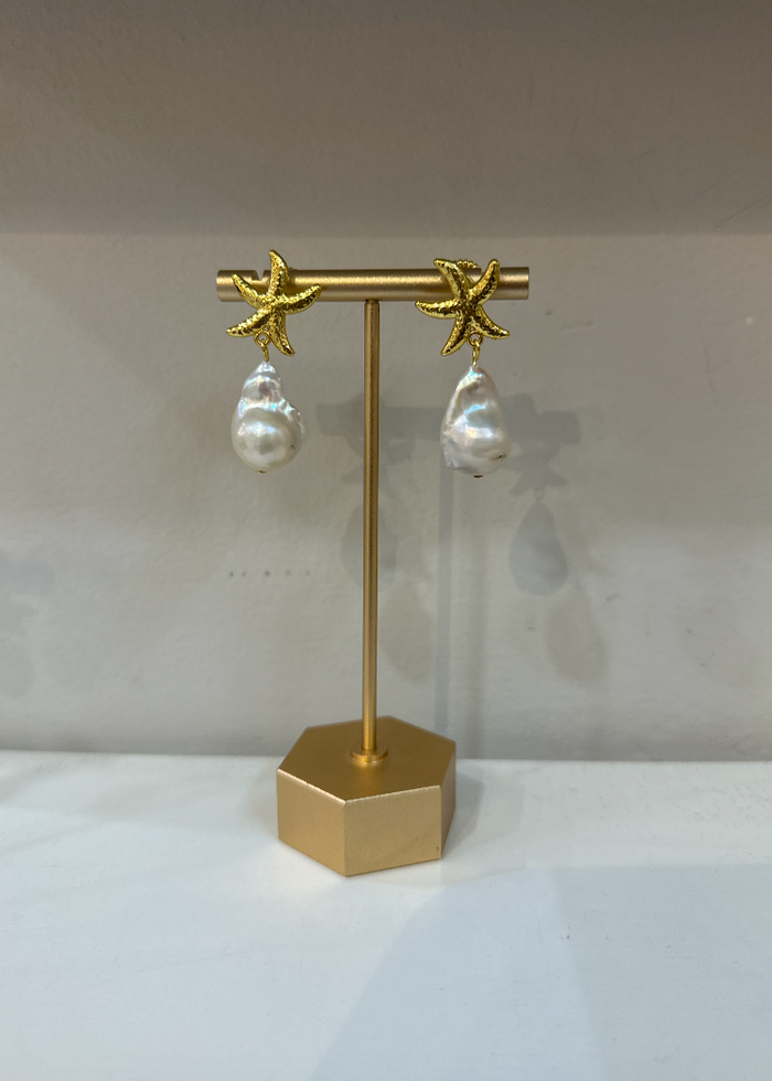 Starfish and Baroque Pearl Earrings by Charzie Jewelry