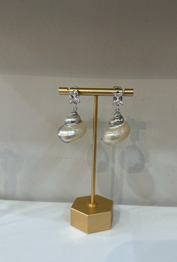 Cubic Zirconia and Conch Shell Earrings by Charzie Jewelry