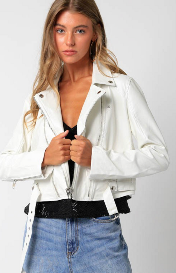 Vegan Leather Bomber Jacket in Black or White