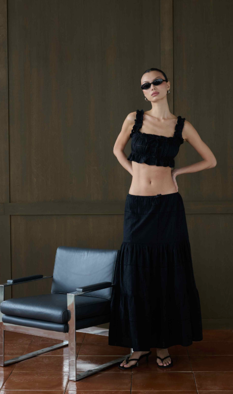 Black Eyelet Crop Top by We Wore What