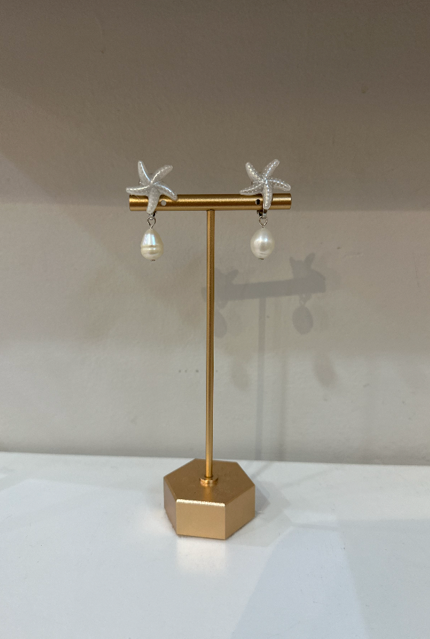 Starfish and freshwater pearl earrings by Charzie Jewelry