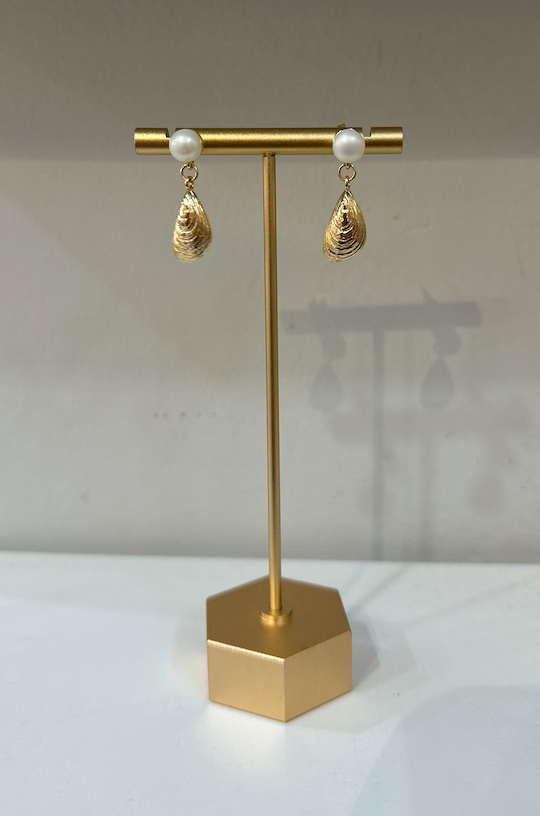 Pearl and Oyster Dangle Earrings by Charzie Jewelry