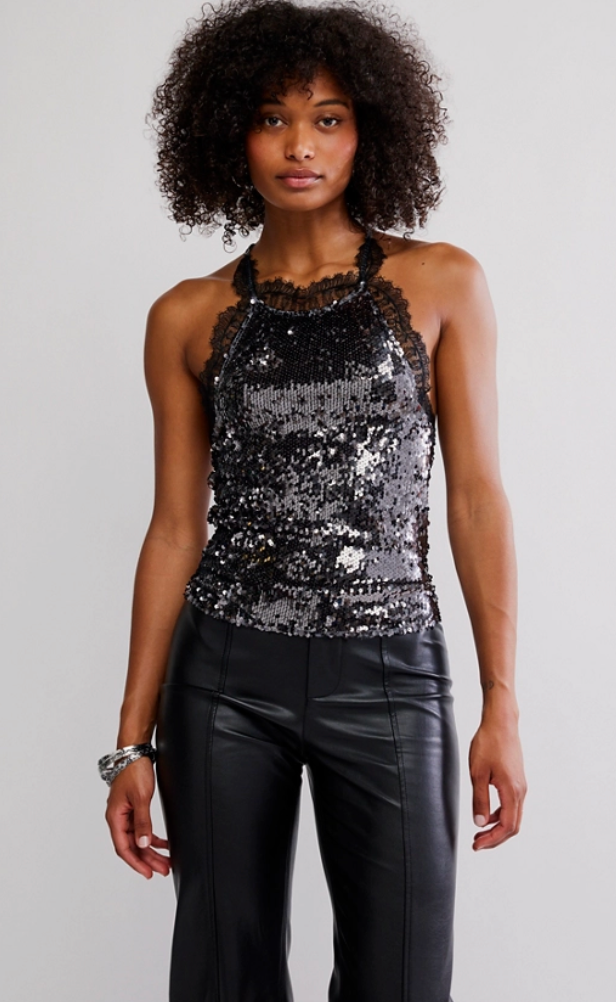 Sequin Gunmetal Take Me Away Cami by Free People