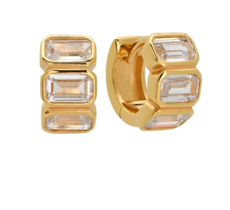 Sunset Emerald Cut Simulated Diamond Huggie Hoop Earring