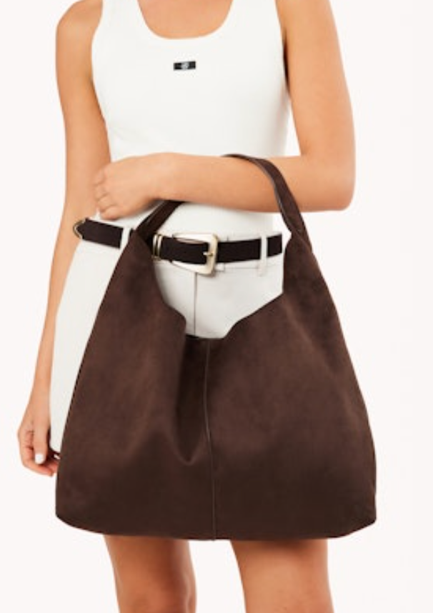 Remi Brown Suede Shoulder Bag by Billini