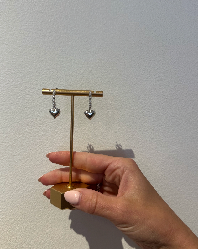 Silver Pearl Earrings with Silver Heart by Charzie Jewelry