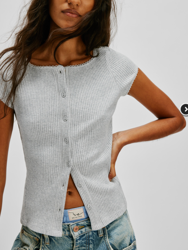 Grey Button Down Top by Free People