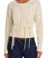 Saidee Bow Button Down Sweater in Cream and Black by Steve  Madden