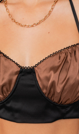 Satin Color Block Halter Crop Top