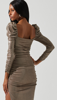 Midi Dress with Slit and Puff Sleeve by ASTR the label