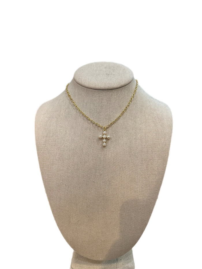 Pearl Cross Necklace by Charzie Jewelry