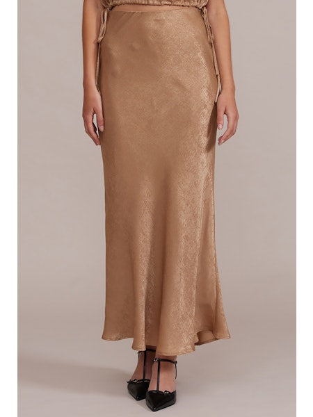 Gold satin silky Maxi Skirt by Lucy Paris