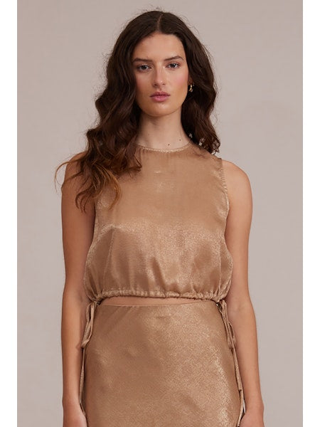 Gold Satin Side Tie Top by Lucy Paris