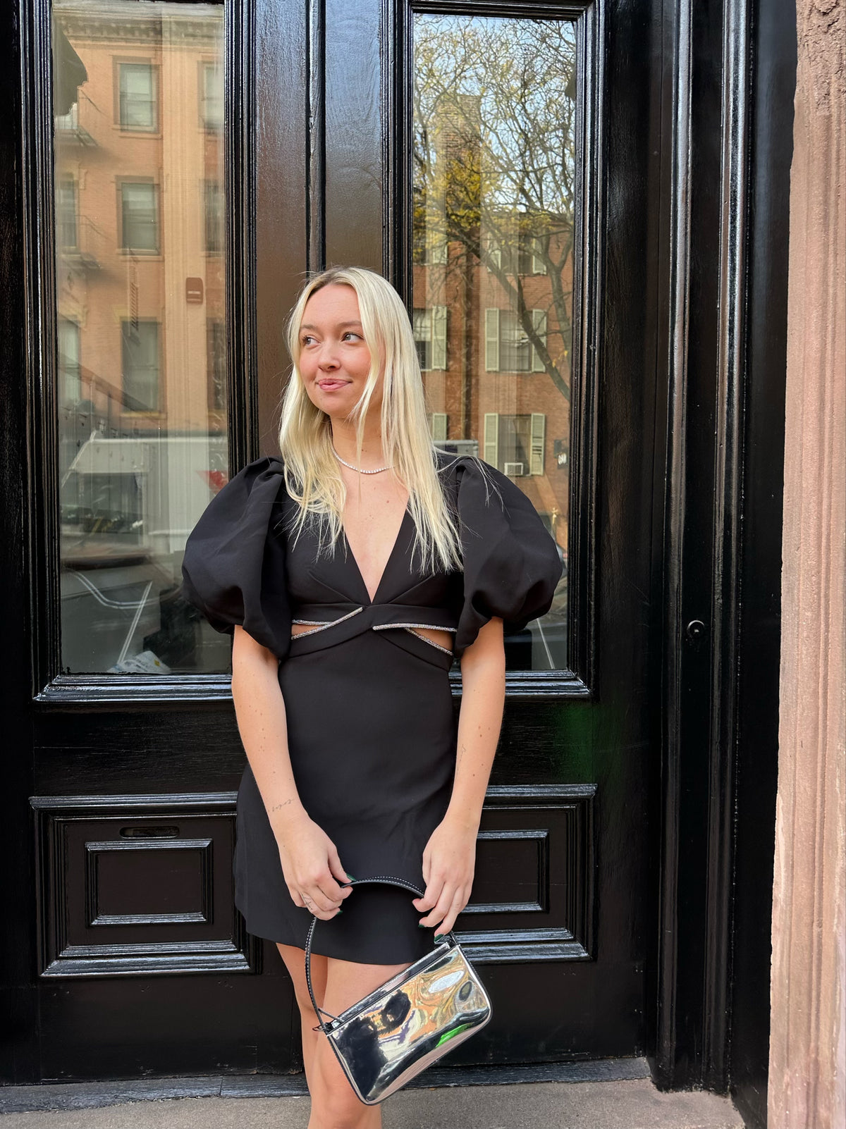 Black Puff Sleeve Cut Out Mini Dress by Moon River East Coast Ivy Boutique Black Puff Sleeve Cut Out Mini Dress by Moon River East Coast Ivy Boutique