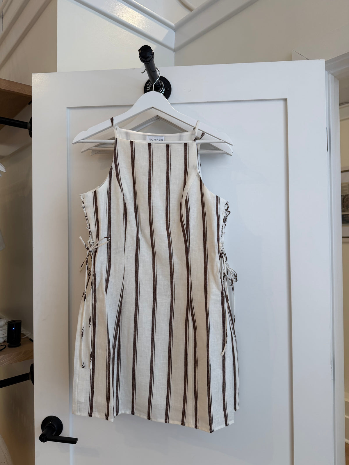 Brown Striped Mini Dress by Lucy Paris