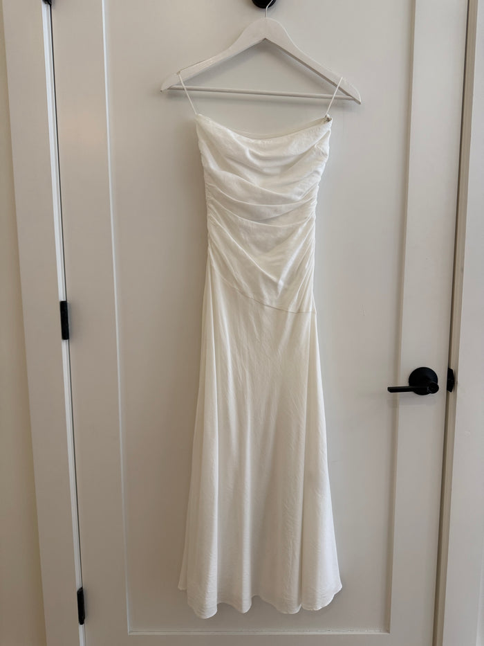 Caricia White Strapless Midi Dress by NIA