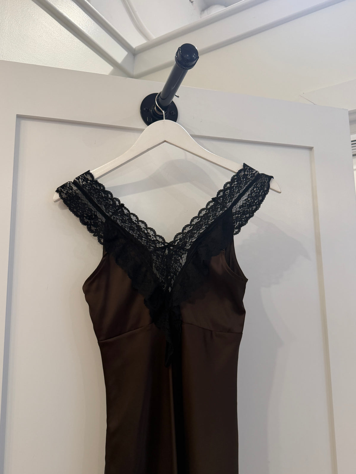 Brown Lace Satin Maxi Dress