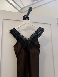 Brown Lace Satin Maxi Dress