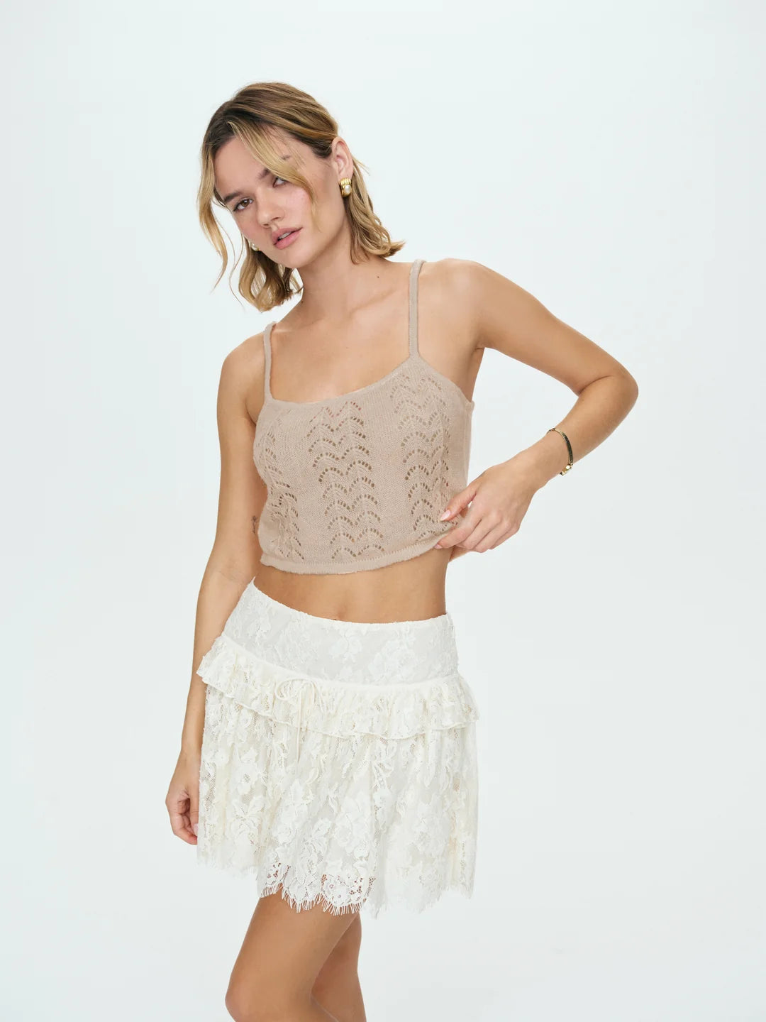 Evelyn Brown Crochet Cape and Tank Set by For Love and Lemons