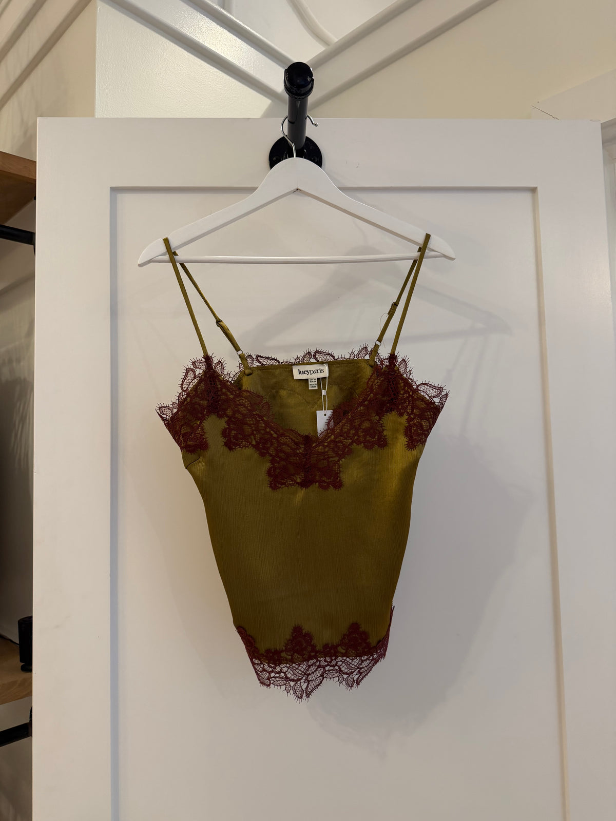 Green Satin Lace Top by Lucy Paris