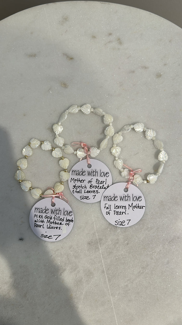 Fall Leaf Bracelet with Mother of Pearls by Kimberly Aman