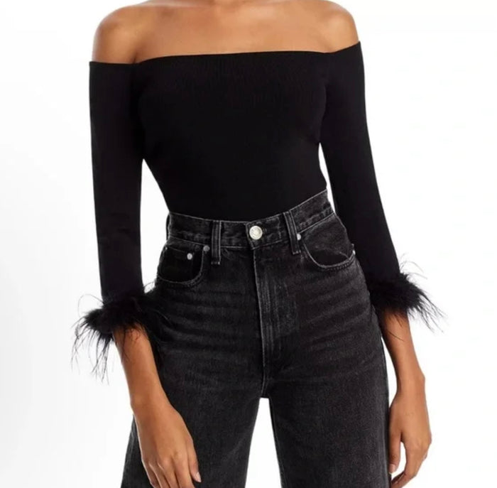 Black Feather Off The Shoulder top by Lucy Paris