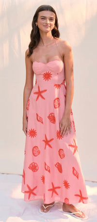 Pink Starfish and Shell Maxi Dress by Saylor