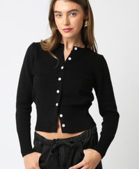 Button Down Sweater Cardigan Top in Black or Ivory