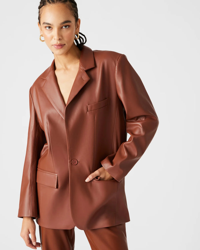 Steve Madden Vegan Leather Blazer in Brown