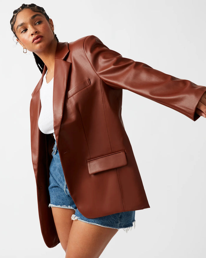 Steve Madden Vegan Leather Blazer in Brown