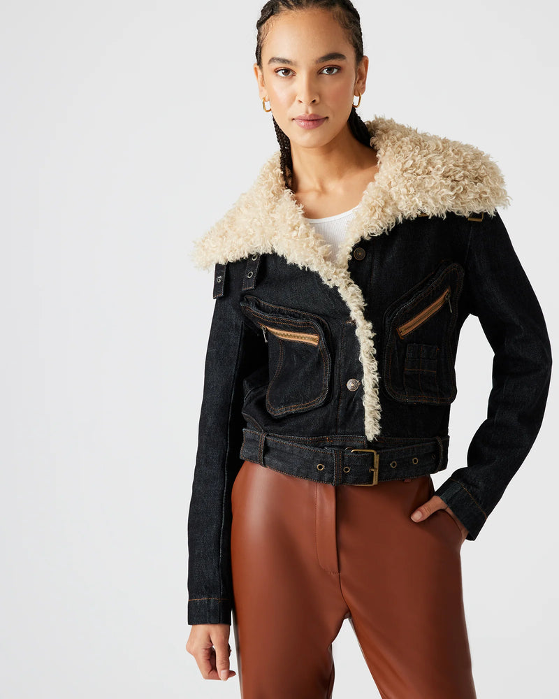 Steve Madden Washed Denim & Faux Fur Sherpa Jacket