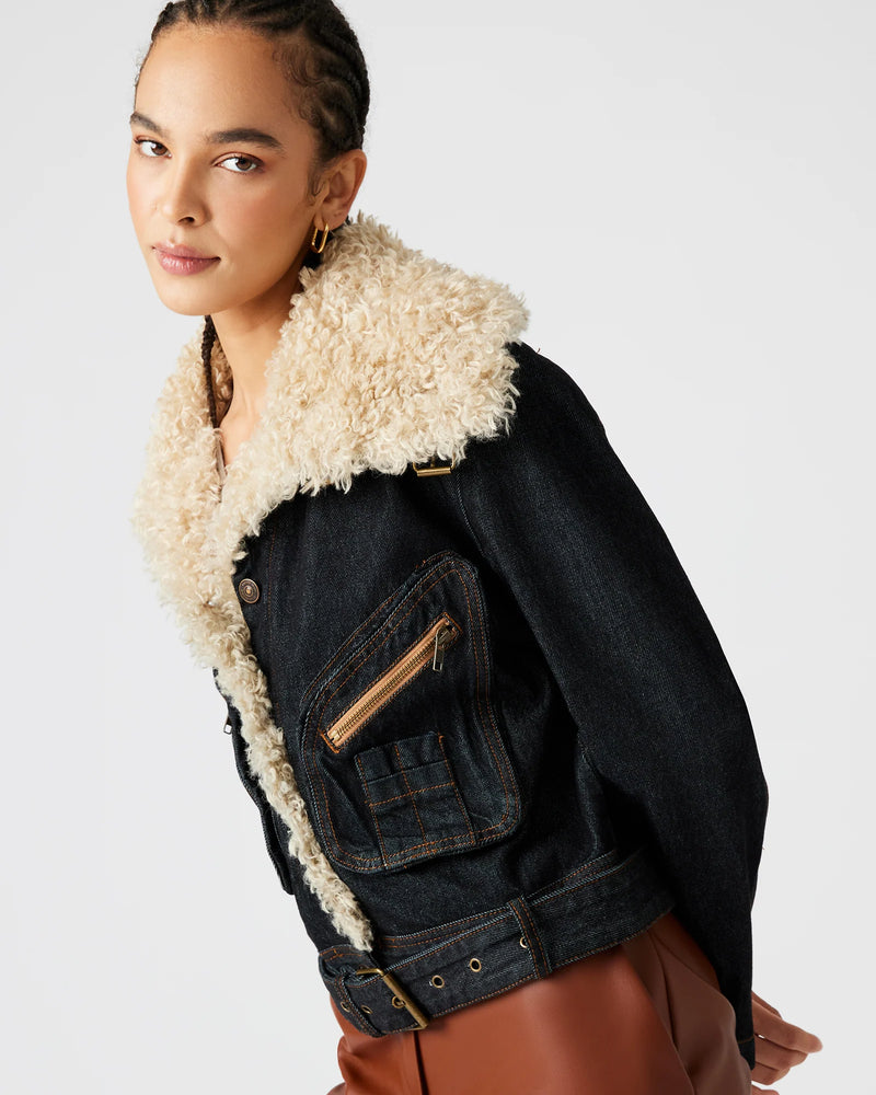 Steve Madden Washed Denim & Faux Fur Sherpa Jacket