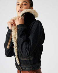 Steve Madden Washed Denim & Faux Fur Sherpa Jacket