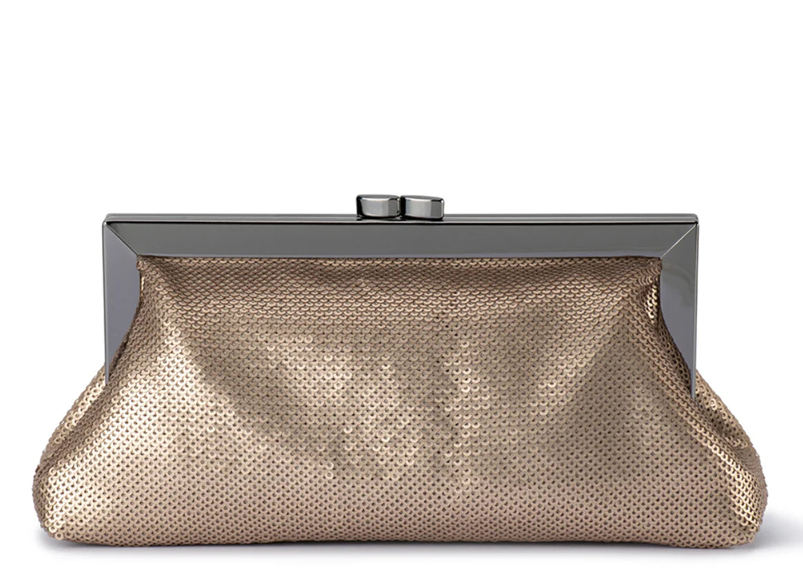 Gold sequin clutch by Olga Berg