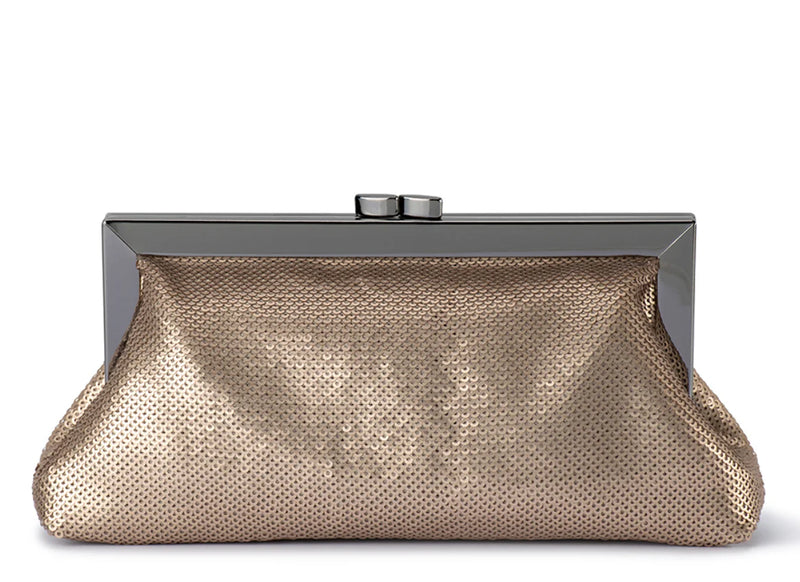 Gold sequin clutch by Olga Berg