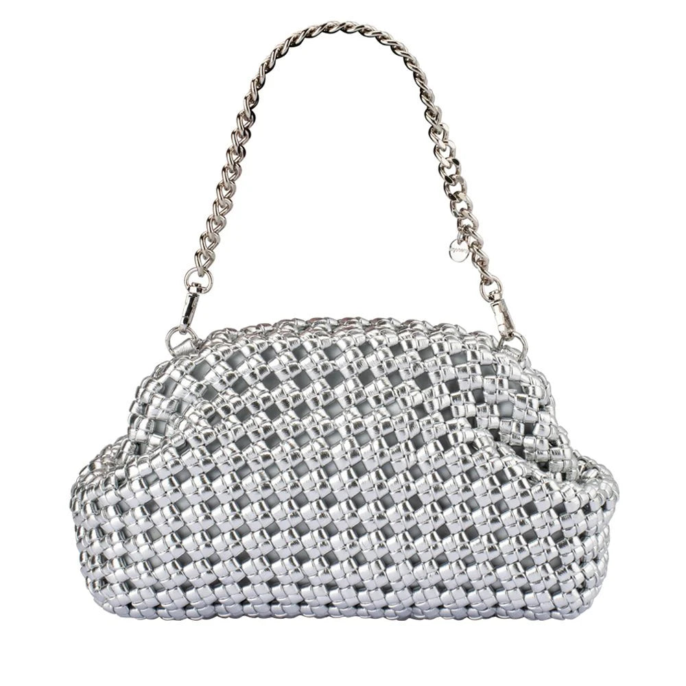 Silver woven bag by Olga Berg