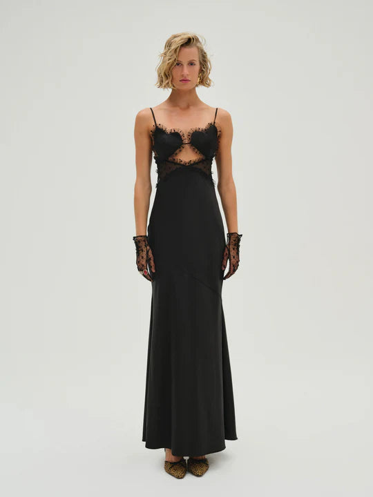 Val Black Satin Maxi Dress by for Love and Lemons