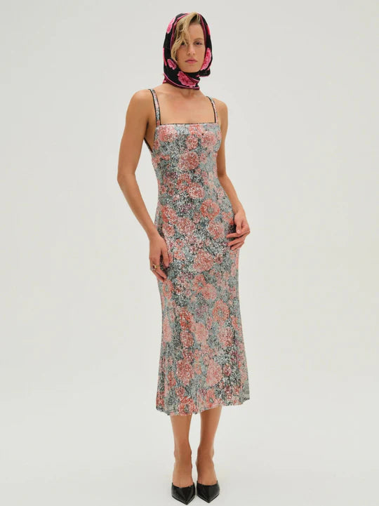 Ladonna Floral Sequin Midi Dress by For Love and Lemons