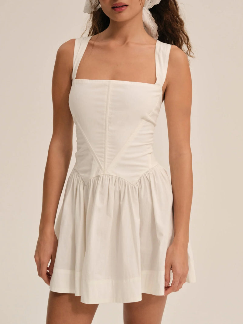 Chloe White Drop Waist Mini Dress by For Love and Lemons