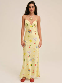 Huda Yellow Satin Maxi Dress by For Love and Lemons