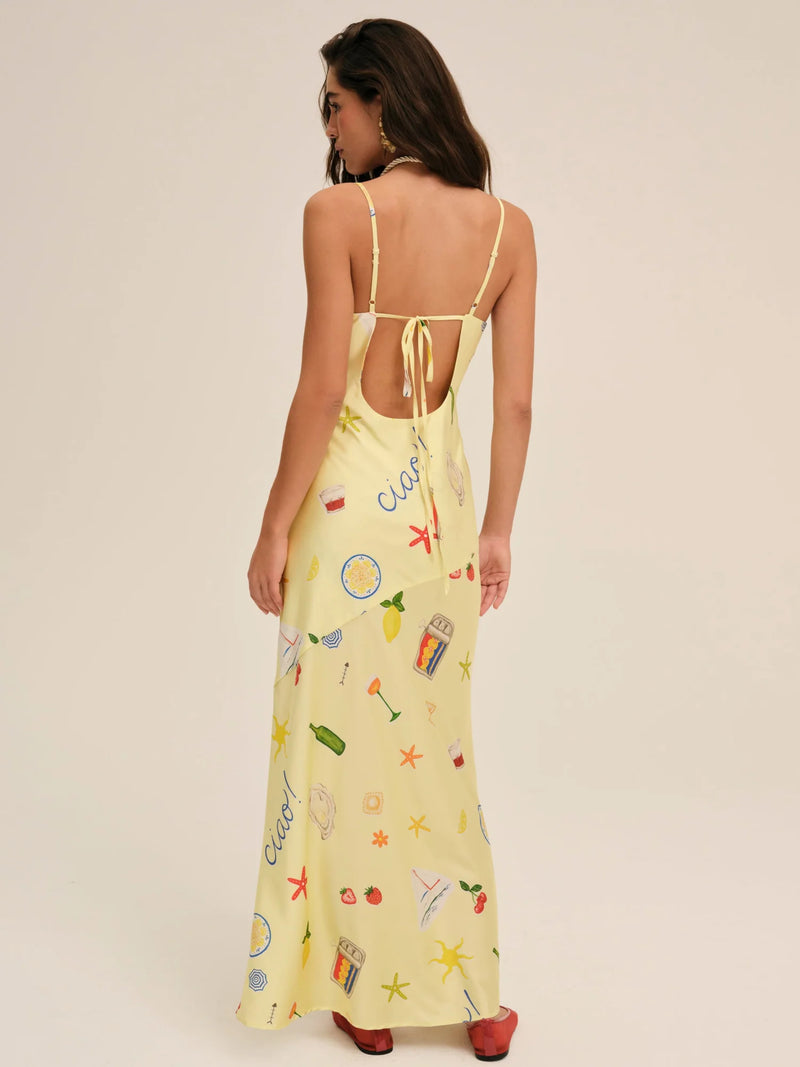 Huda Yellow Satin Maxi Dress by For Love and Lemons