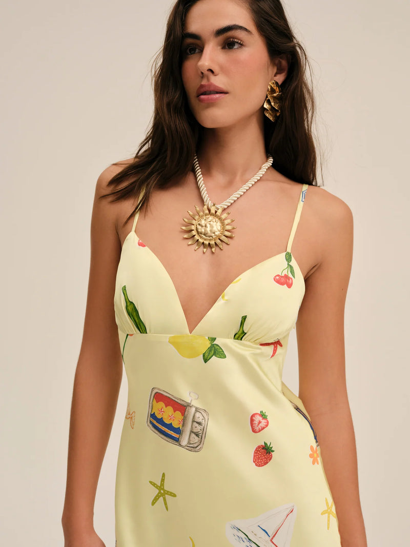 Huda Yellow Satin Maxi Dress by For Love and Lemons