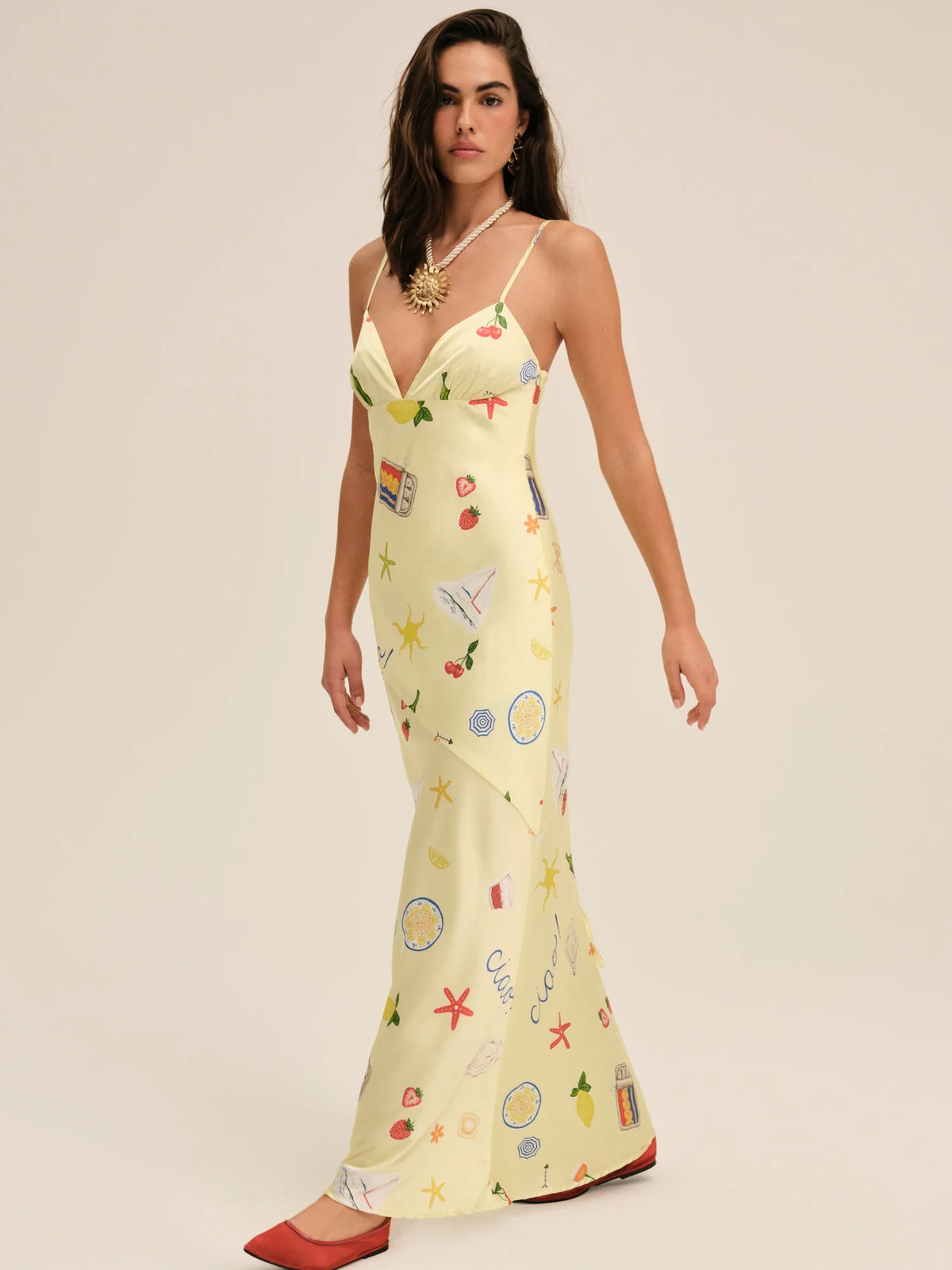 Huda Yellow Satin Maxi Dress by For Love and Lemons