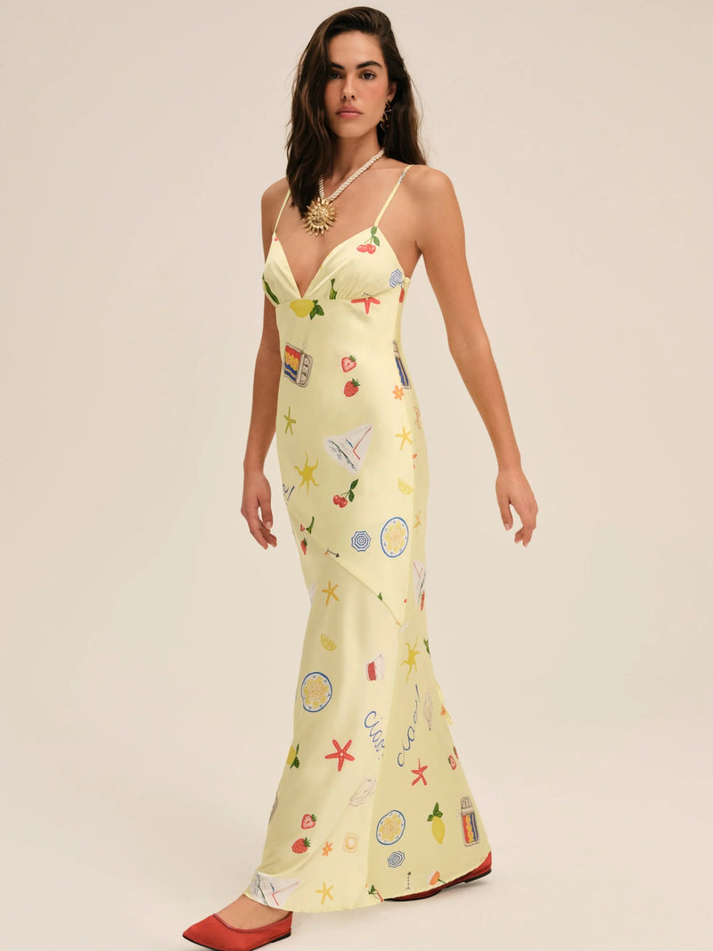 Huda Yellow Satin Maxi Dress by For Love and Lemons
