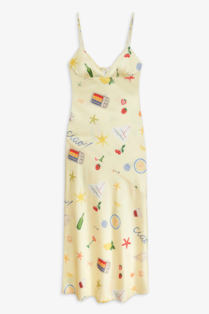 Huda Yellow Satin Maxi Dress by For Love and Lemons
