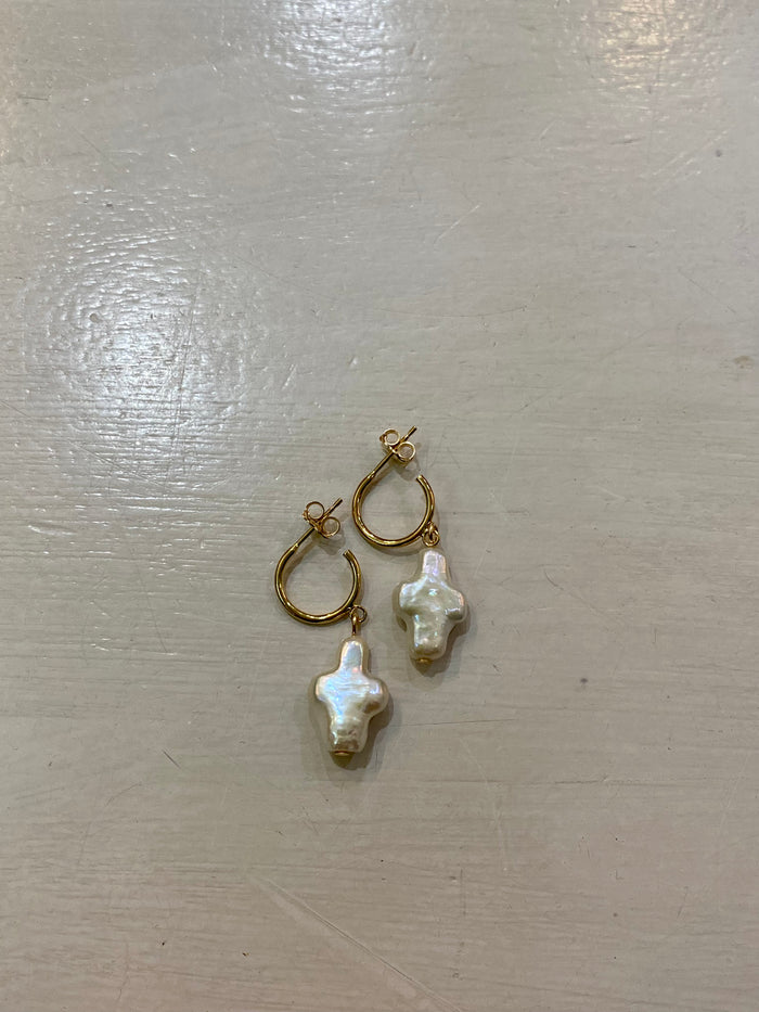 Pearl Cross Gold Filled Earrings by Charzie Jewelry