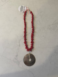Coral Neckalce with Mother of Pearl Pendant by Kimberly Aman